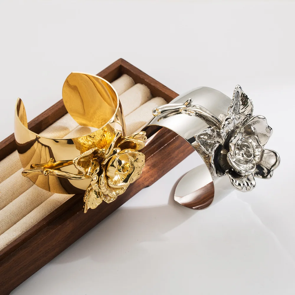 3次元のバラの大きなカフブレスレット,北欧スタイル,ヨーロッパ,アメリカのファッション