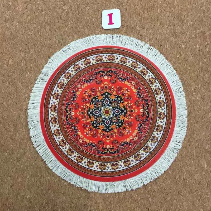 Tassel Round Persian Rug Mouse Pad Small 22x22cm Color Pattern Tablet Computer Game Pad Home Decor Desk Mat Coaster Computer PC