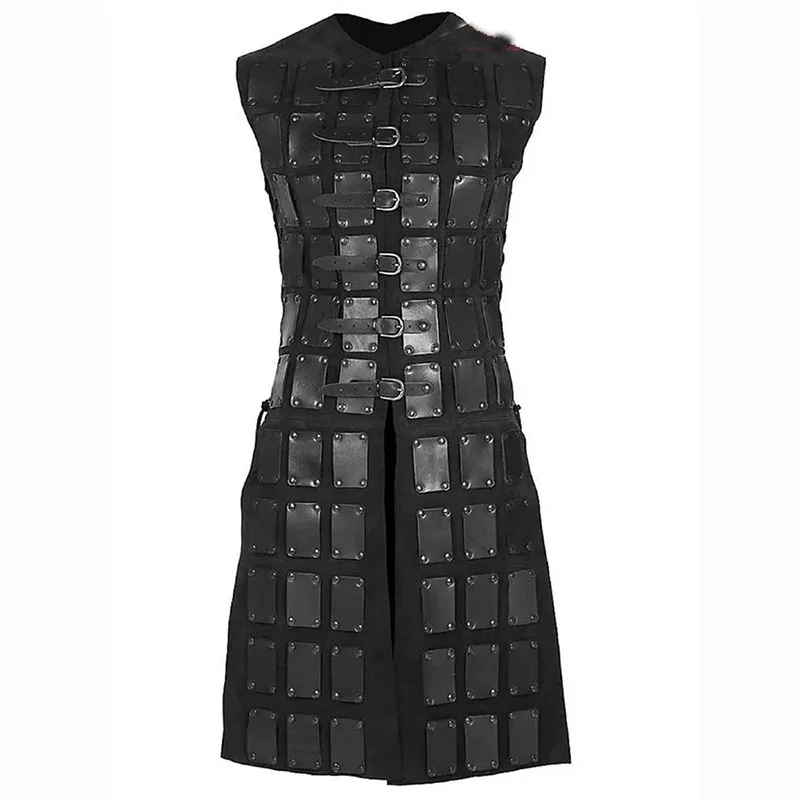 Middeleeuwse Viking Ridder Lederen Brigandine Tuniek Jas Romeinse Gladiator Warrior Cosplay Kostuum Vest Tabard LARP Armor Rok Jerkin - afbeelding 1