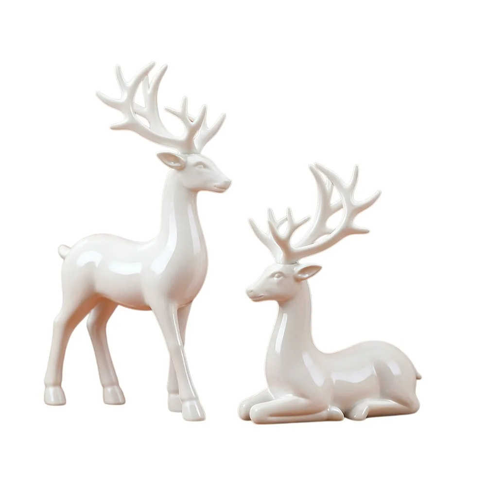 Creative Deer Desktop Ornament Modern Cute Reindeer Sculpture Sitting/Standing Position Durable Christmas Deer Statue