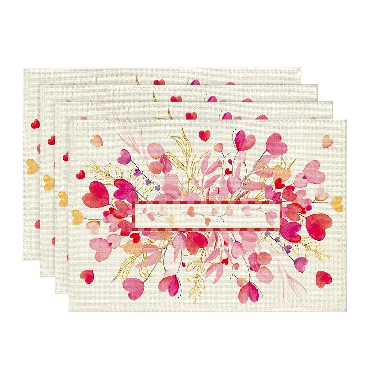 

Red Pink Heart Branch Valentine's Day Placemats Set of 4, 12x18 Inch Leaf Table Mats for Home Party Kitchen Dining Decor