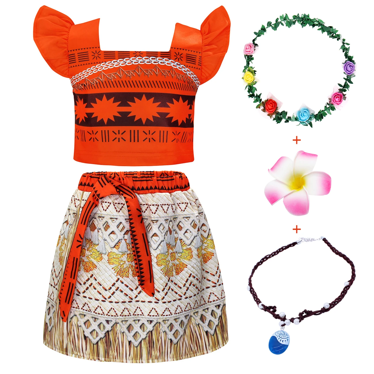 Jurebecia Girls Princess Moana Costume Sets Birthday Party Dress Up Toddler Kids Christmas Cosplay Outfits With Accessories