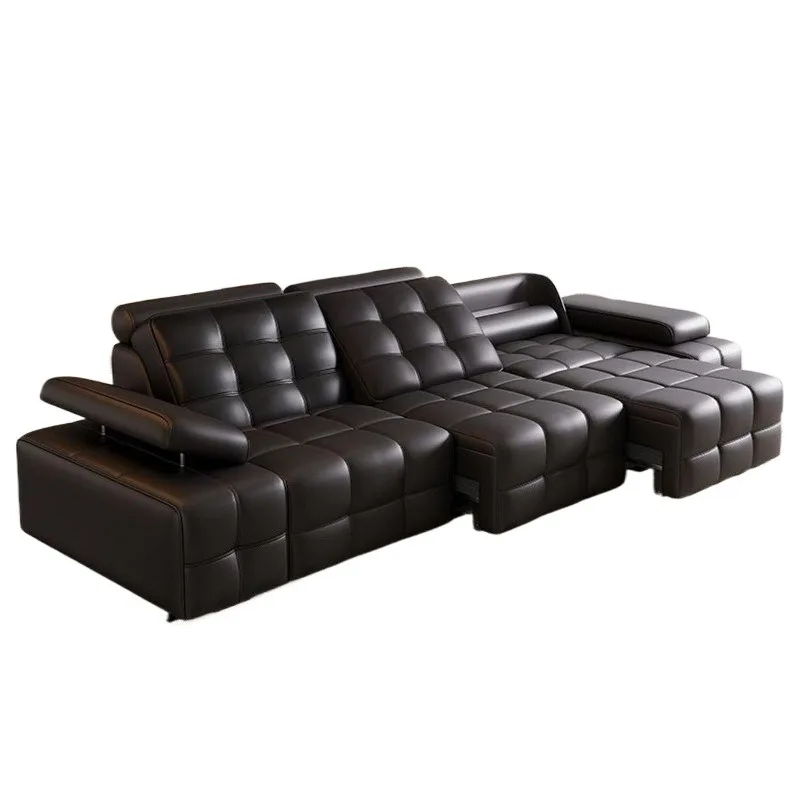 Light luxury leather sofa bed, dual-purpose living room telescopic electric sofa
