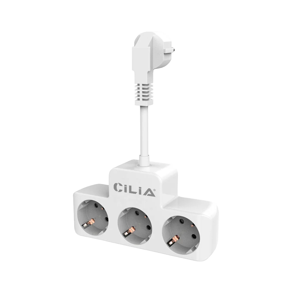 Euro-Wandstecker mit 3 AC-Ladeanschlüssen, erhältlich in Schwarz/Weiß, mit 10 cm Verlängerungskabel, 220~250V, Typ-F, 2000W, 16A