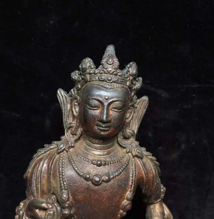 Collect China Buddhism Tibet Temple Bronze Kwan-Yin Guanyin Buddha Seat Statue