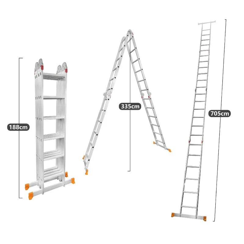 Échelle de Loft télescopique industrielle en aluminium à 13 étapes, échelles combinées pliantes pour utilisation en appartement en plein air, capacité de charge 150kg