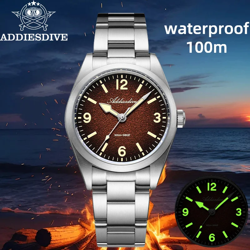 ADDIESDIVE New 36MM Sapphire Men Quartz Watches Stainless Steel AR Coating 10Bar Clock Watch for Men Luminous Wristwatch AD2544