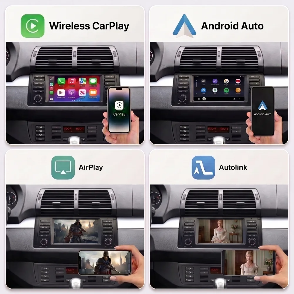 Reproductor Multimedia para Auto Bonroad de 7 Pulgadas para BMW X5 E53 1999-2006, Carplay Inalámbrico, Android Auto, GPS, Navegación, Radio con Pantalla Táctil Estéreo 4