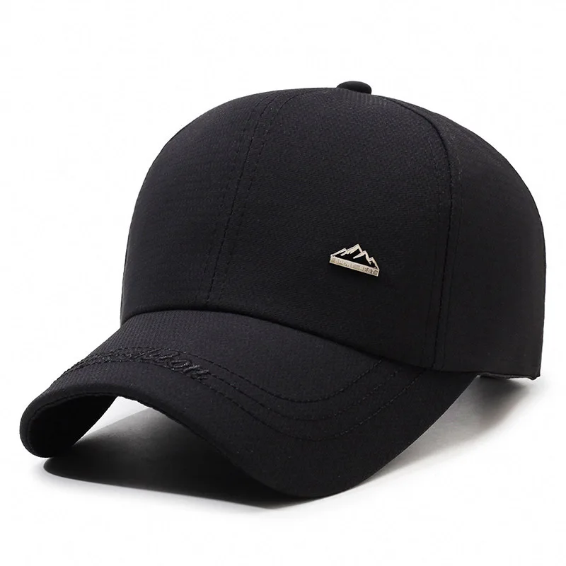 Hot Sale Men Solid Color Cap Outdoor Fashion Fishing Baseball Cap Leisure Mountain Peak Metal Label Baseball Hat for Casual Wear