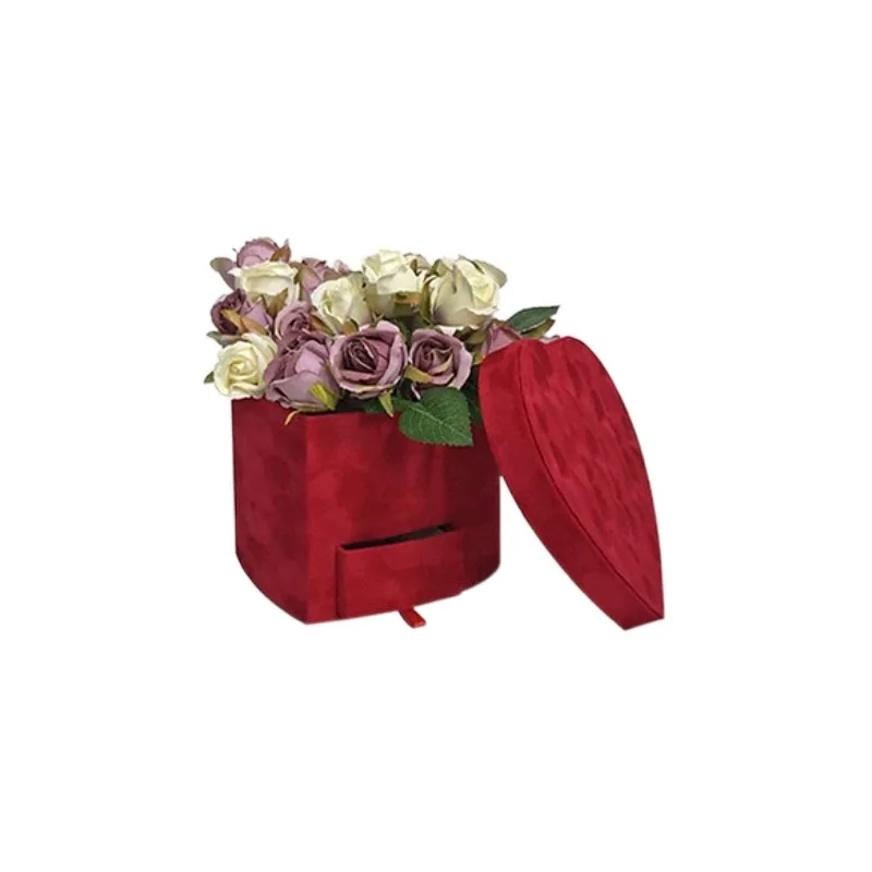 Velvet Heart-Shaped Cardboard Gift Box With Drawer Valentine's Day Wedding Flowers Cosmetics Wrapping Carton Special-Shaped Box