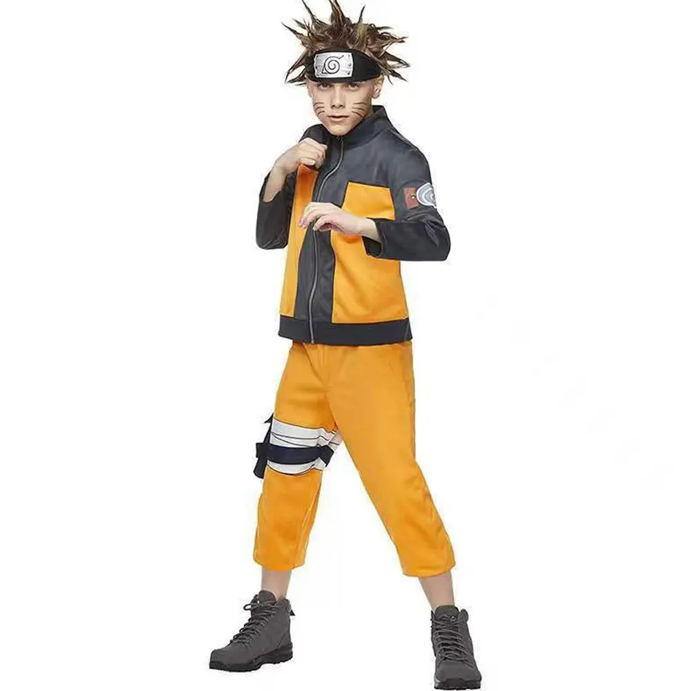 

Горячие дети Наруто Косплей Мальчики Девочки Узумаки Куртка Брюки Повязка на голову Парик Реквизит Детская форма Кунай Хэллоуин Костюм