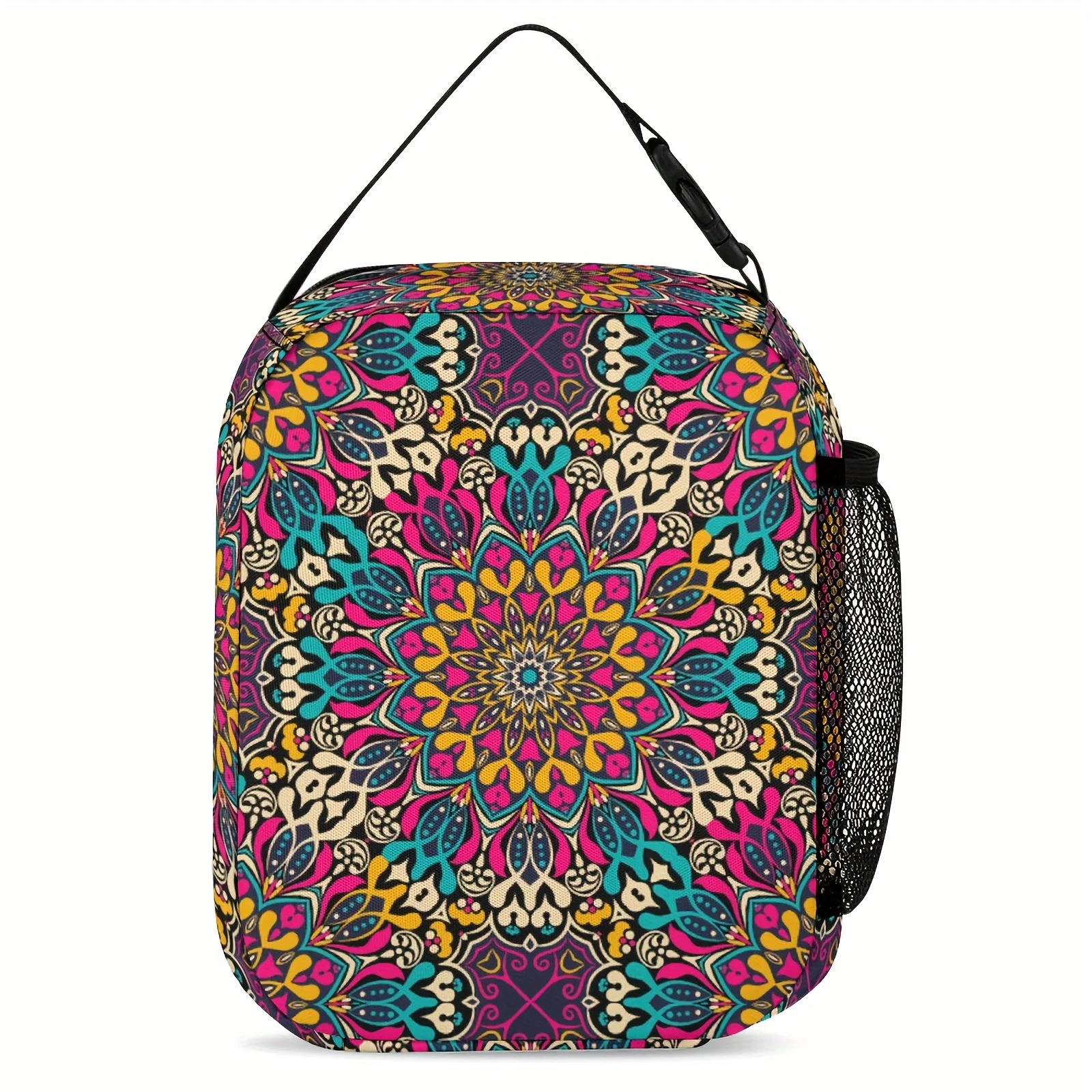 1pc Portable Insulated Lunch Bag, Daisy Pattern Fresh Style Double Zipper Easy-to-Clean Fabric For Outdoor Camping Picnic Insula