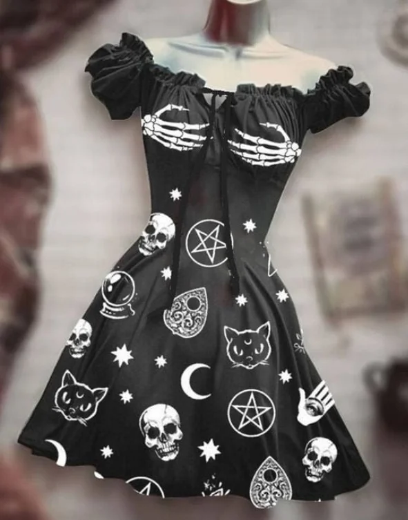 Gothic Horror Ghost Halloween Skull Colorful 3D Print Costume Y2K Dress Summer Hot Selling Hawaiian Bohemian Dress Vestido Mujer