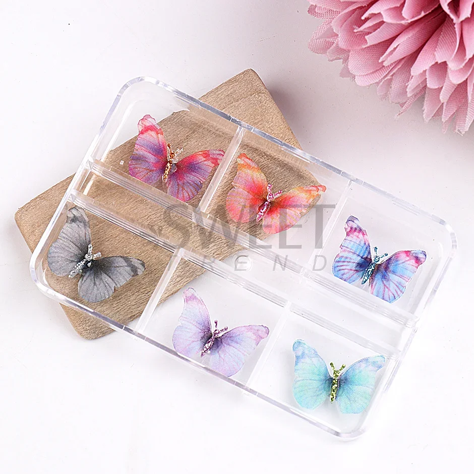 6pcs 3D Butterfly Nail Charms Magnets Decoration 2023 Double Mesh Tulle Butterfly Ornaments Stickers for Nails  Accessories