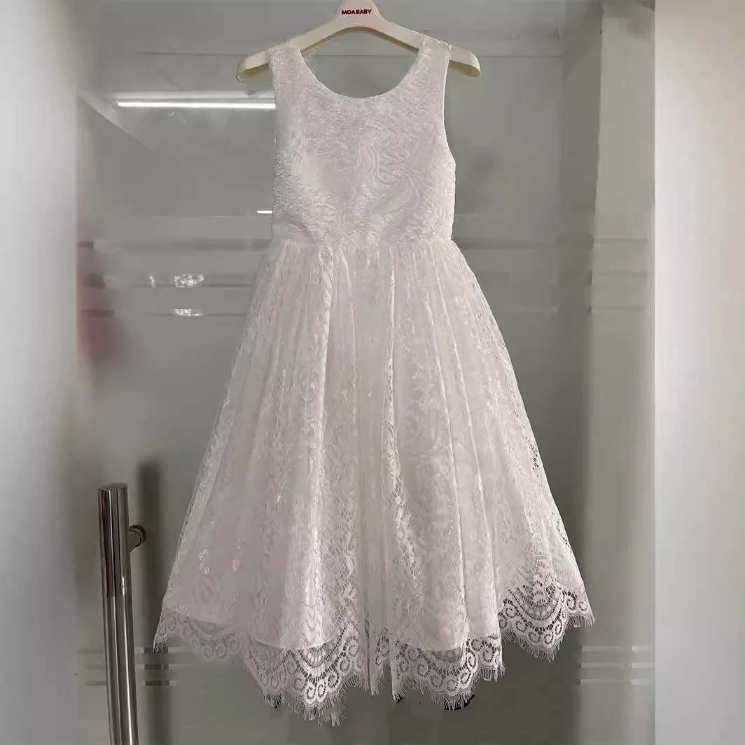 Girl\'s White Gauze Princess  Dress Performance Dress Flower Girl Wedding Little Girl Host Piano 1-5 Y wedding dress