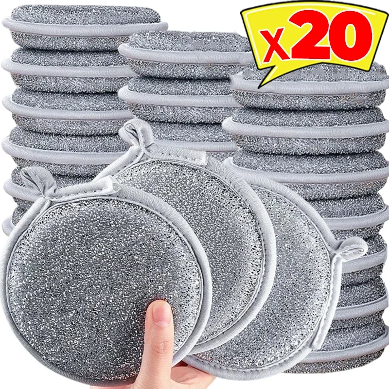 Double-side Dishwashing Sponges Silver Wire Cleaning Sponge Pot Dish Wash Sponge Oil Removal Scouring Pads for Kitchen Cleaning