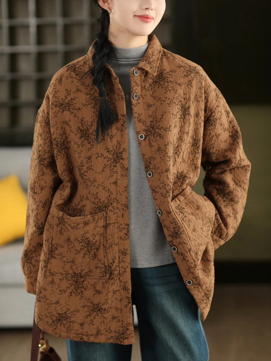 

Early Spring Thin Cotton Floral Print irt Fully Cotton Filled Jaet Outerwear Floral 00 Cotton Cotton Coat Vintage Sle ...