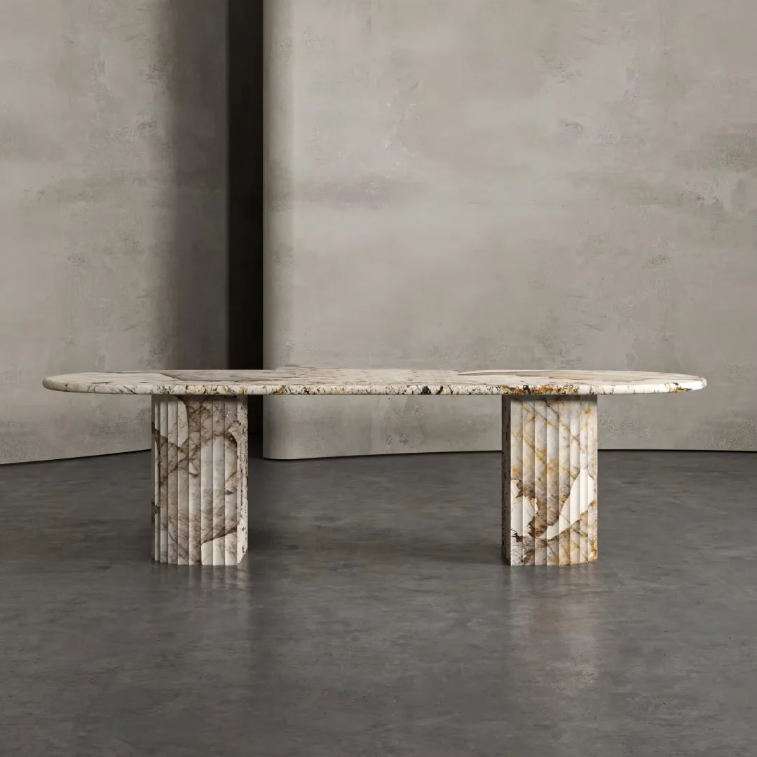 Italian Luxury  Dining Table Restaurant Hotel Natural Stone Furniture Elephant Stone Marble Dining Table For Sale