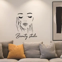 Female Face Vinyl Wall Decal Beauty Studio Door Sticker Makeup Wall Art Stickers Mural Removable Salon Decoration #39