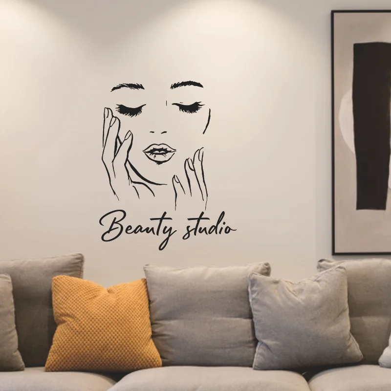 Female Face Vinyl Wall Decal Beauty Studio Door Sticker Makeup Wall Art Stickers Mural Removable Salon Decoration #39