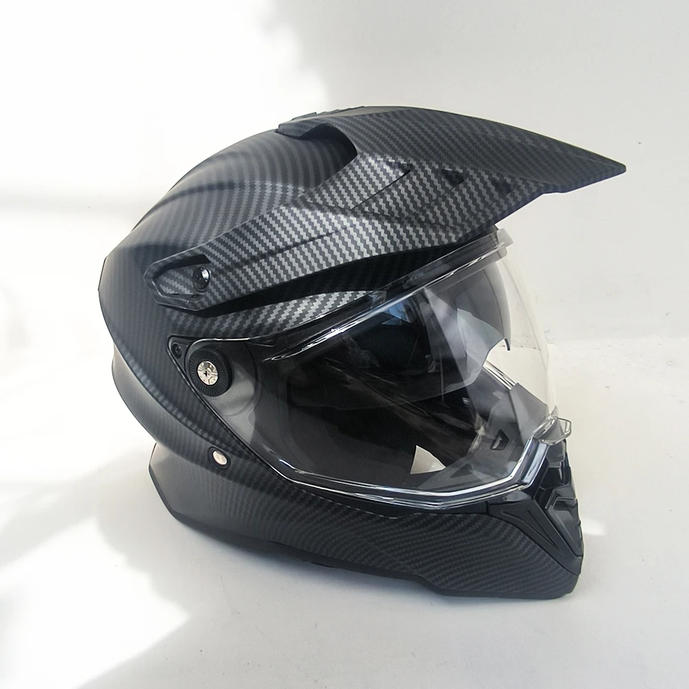 

Мотоциклетный шлем для бездорожья с матовым принтом под карбон, модульный, съемный, с двойным визором.