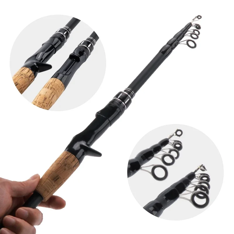 Caña telescópica DEUKIO carbono – Spinning baitcasting 2.4M mango madera - imagen 4