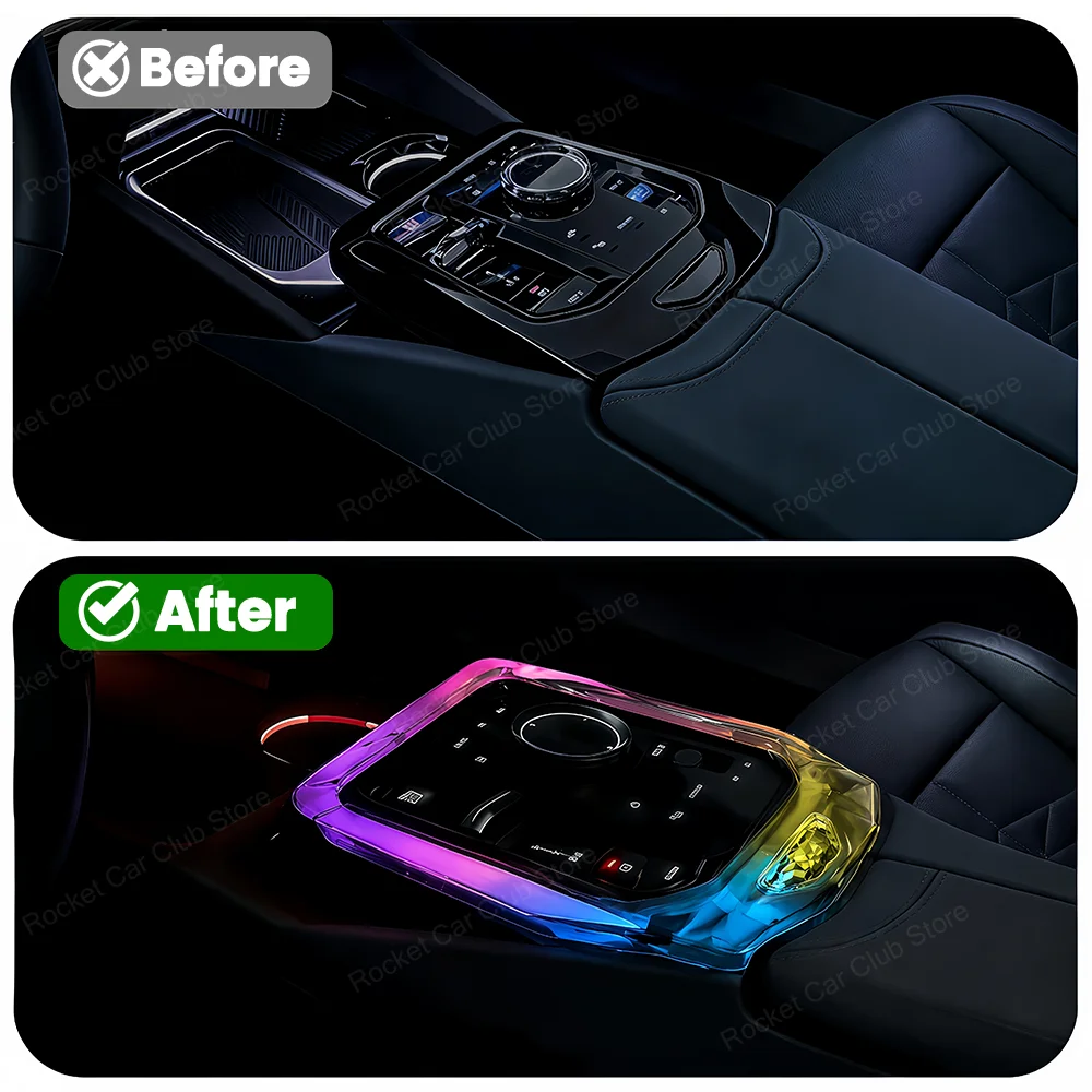 For BMW New 5 Series G60 G68 I5 Auto RGB Lamp LED 15 Color Fully Luminous Crystal Center Console Saddle Light Ambient Light