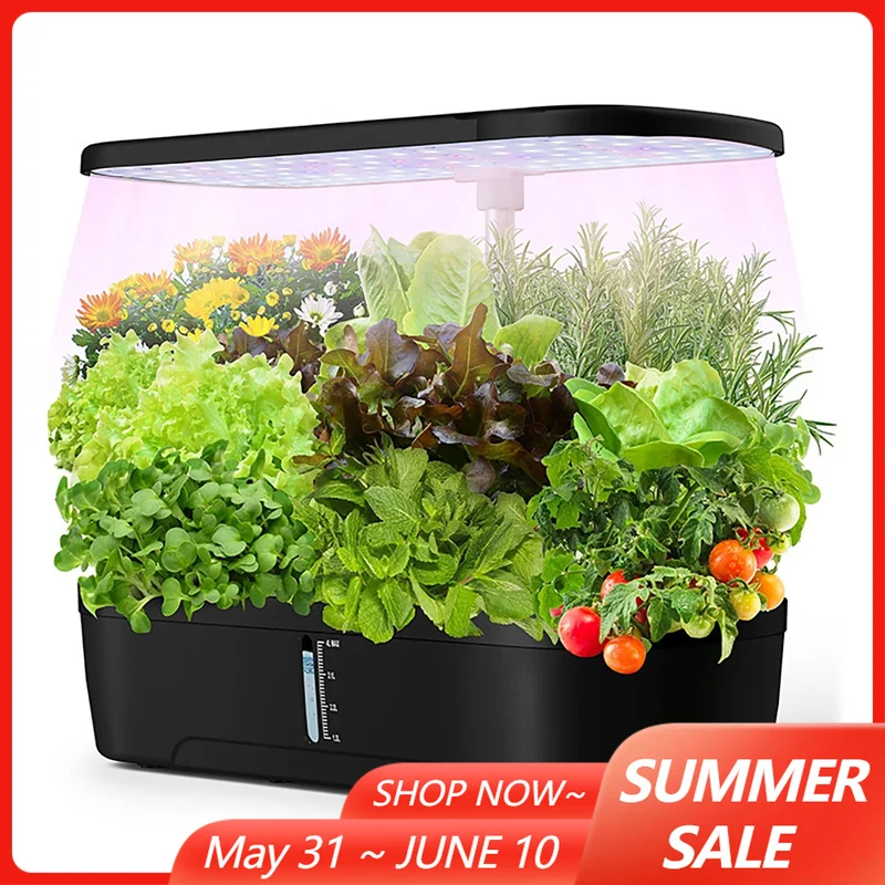 

12 Pods Hydroponics Growing System with 4L Visible Water Tank Full-Spectrum Plant Grower Light 3 Timer Modes Balcony Kit