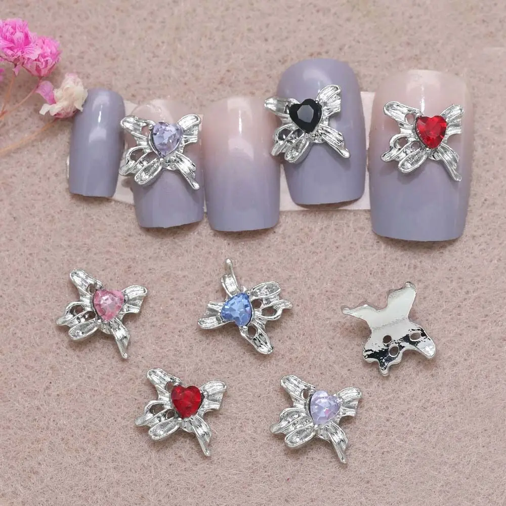 3Pcs/set Metal Nail Art Drills Heart Nail Decorations Manicure Ornaments Aolly Nail Charms Butterfly Nail Accessories