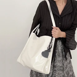 Large-capacity Bag Women's New Simple Versatile Shoulder Bag Textured Patent Leather Bucket Class Commuter Tote Bag