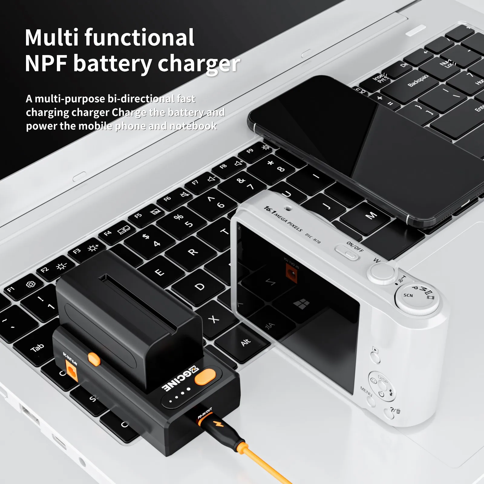 ZGCINE NPF-02 npf bateria carregador de alimentação apdater 25w para sony NP-F f970/750/550 USB-C pd entrada USB-C pd dc saída