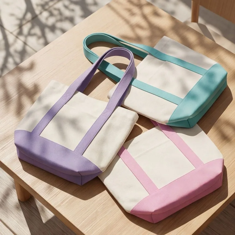 Custom Printed Logo Contrasting Color Stitching Large Capacity Canvas Tote Bag Women's Portable Eco-friendly Shopping Bags
