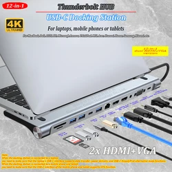 11/12-in-1 Type C Dock USB C Hub 3.0 Splitter Multiport Adapter 4K RJ45 SD/TF VGA HDMI-compatible Laptop MacBook iPad xiaomi
