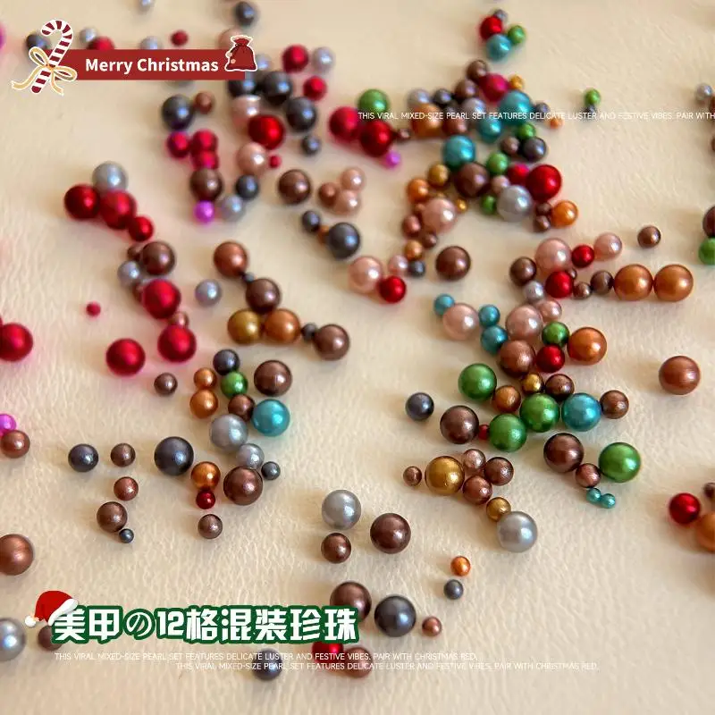 12 Grids Mixed Round Pearls Colourful Stereoscopic Nails Art Decoration Nail Rhinestones Nail Charm Nail Accessories DIY
