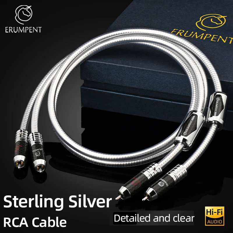 One Pair HiFi Sterling Silver RCA Cable Hi-end  Carbon Fiber Locking 2RCA Male to 2RCA Male HiFi Audio Cable for Amplifier CD