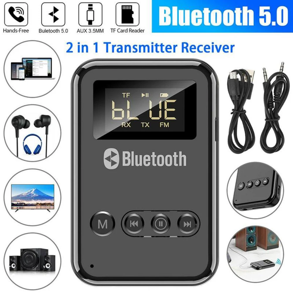 USB Bluetooth 5.0 Transmitter Receiver 3D Stereo Music TF Card RCA 3.5mm 3.5 Aux Jack for TV PC Car Wired Speakers Headphones