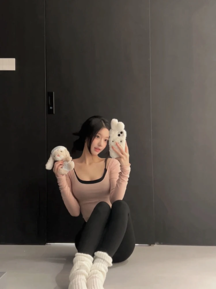 

Korean Sle Pure Desire Long Sve Top Beautiful Girl Base Layer T-irt Moisture ng Cotton Spring Summer Faion