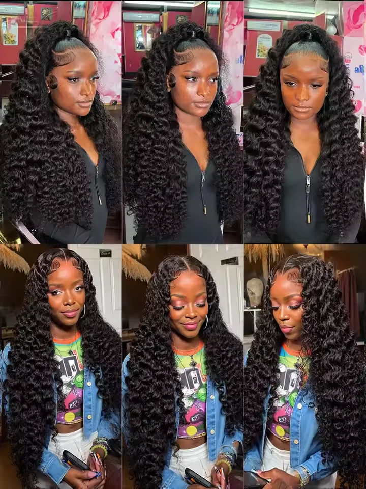 موجة المياه الدانتيل الجبهة 100% جودة الشعر البشري شعر مستعار 300 الكثافة غلويليس 13x6 Hd مجعد موجة عميقة الباروكات الأمامية للنساء 30 40 بوصة #5