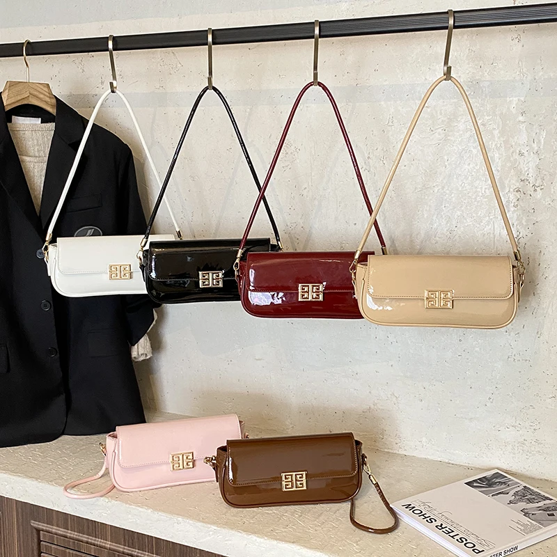 

Женская модная стеганая сумка через плечо для офисных прогулок с глянцевой текстурой из искусственного материала, просторное хранение, магнитная застежка