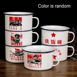 Enamel instant noodle bowl with lid soup bowl retro old style large capacity instant noodle bowl rice bowl porcelain enamel bowl
