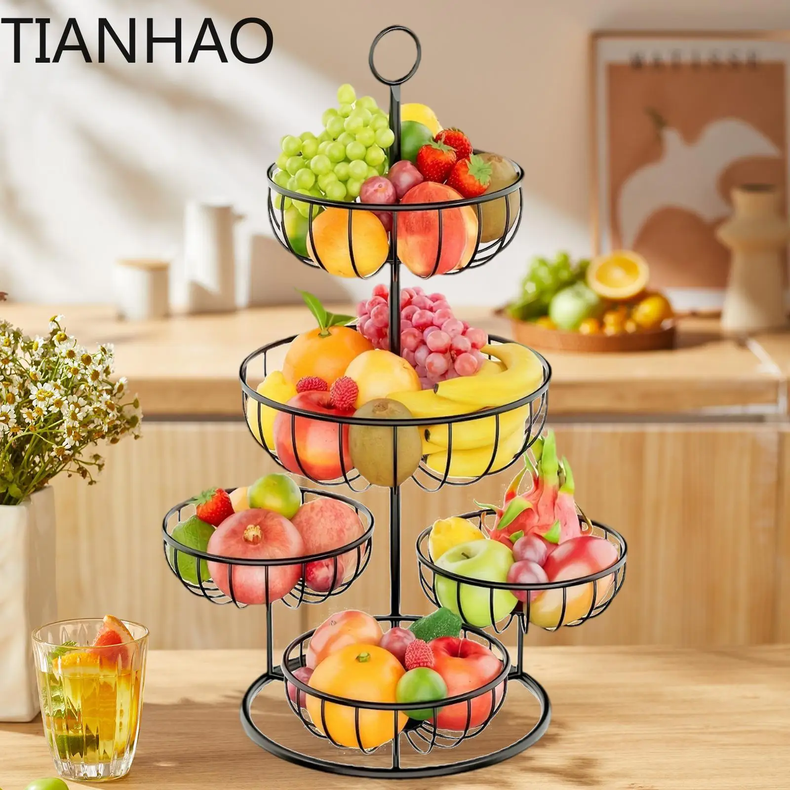 5 الطبقة سلة فاكهة سعة كبيرة متعددة الأغراض المطبخ كونترتوب رف المعادن الفواكه الوقوف ل الفاكهة البصل البطاطس وجبة خفيفة Holdiay #1