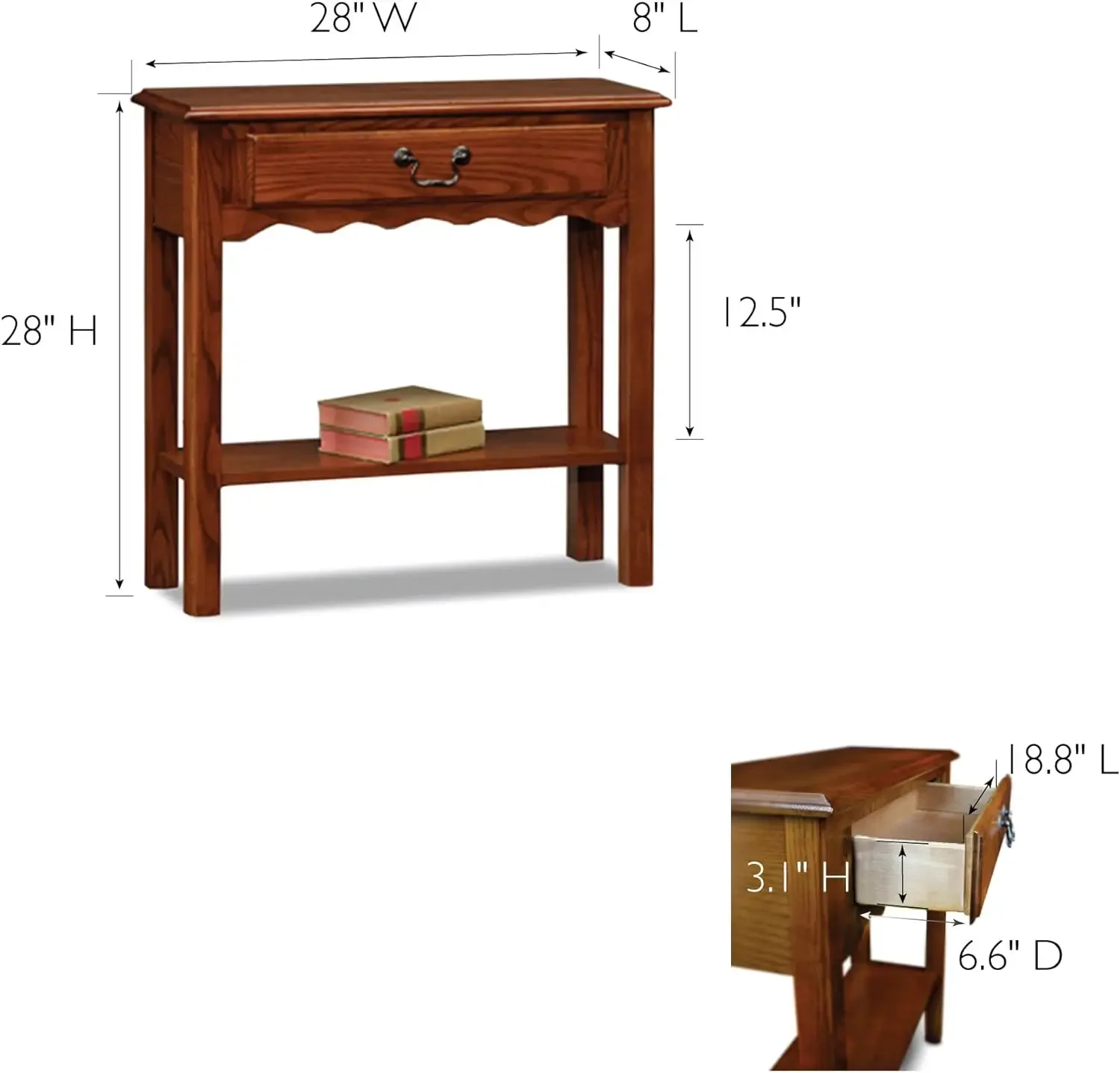 Wave Small Console Table With Storage Drawer and Hand Applied Finish, 10D x 28W x 28H in, Medium oak/black