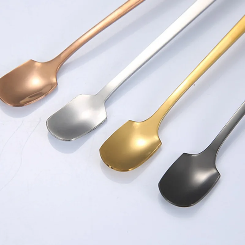 Thin Stirring Spoon Dessert Ice Cream Spoon Milk Tea Mixing Spoon Long Handle Stainless Steel Coffee Spoon Kitchen Supplies