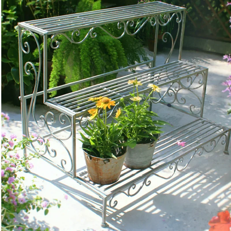 Vintage Wrought Iron Flower Stand, Flower Pot Rack, Multi-Layer Storage Shelf, Patterned Flower Decor Stand for Display