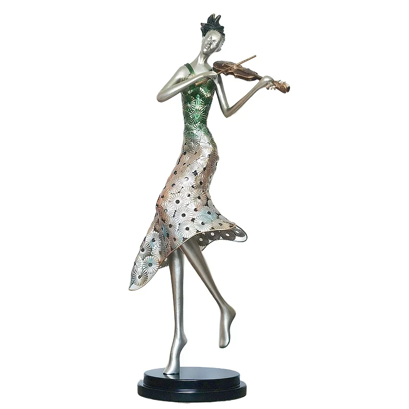 100cm Melodious Girl Metal Figure Sculpture Luxury Living Room Decoration Home Decor Accessories Modern Musical Instrument Ornam