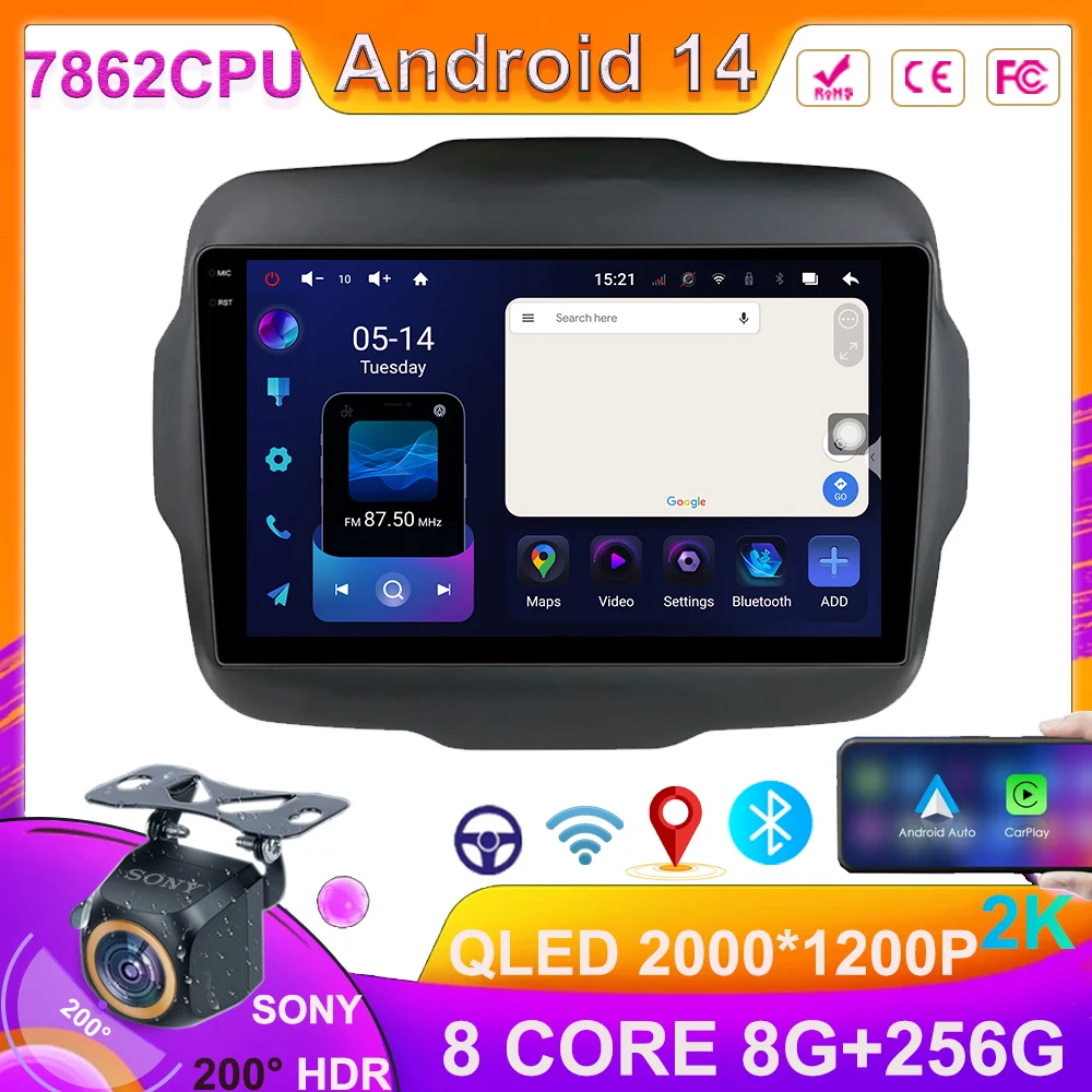 

Car Radio NEW 2K QLED Screen For Jeep Renegade 2016-2020 Android 14 Navigation Multimedia Carplay Navigation Autoradio Head Unit