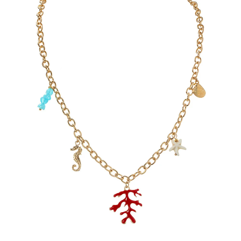 Fashion Beach Wind Ocean Elements Ceramic Small Fish Elephant Red Coral Sea Turtle Pendant Colorful Beaded Necklace - view 4