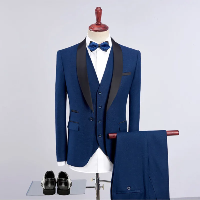 

KIDWHXR Men Suit Single-breasted Long Sleeve Slim Male Three-piece Sets Contrast Color Turn Down Collar Wedding Man Outfit