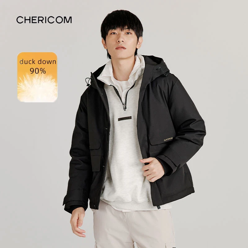 

Chericom Winter Hooded Duck Down Jacket 2025 Multi-Pocket Design Duck Down Filling Thicken Warm Puffer Workwear Coats Y278518Y
