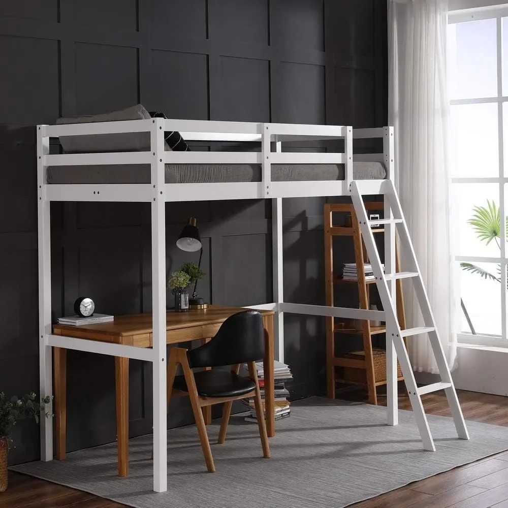 

High Loft Bed Frame Twin Wooden Loft Bed Kids, Junior, Teens, Adults Single Bed, Sturdy Wood Loft Bed Made of solid pine wood